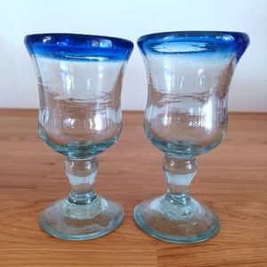 Pair of Mexican Hand-blown Cobalt Blue Shot Glasses